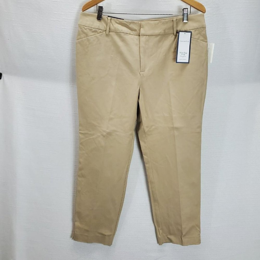 Charter Club Newport Pants Womens 16 Khaki Slim Leg Crop Tummy Control Slimming